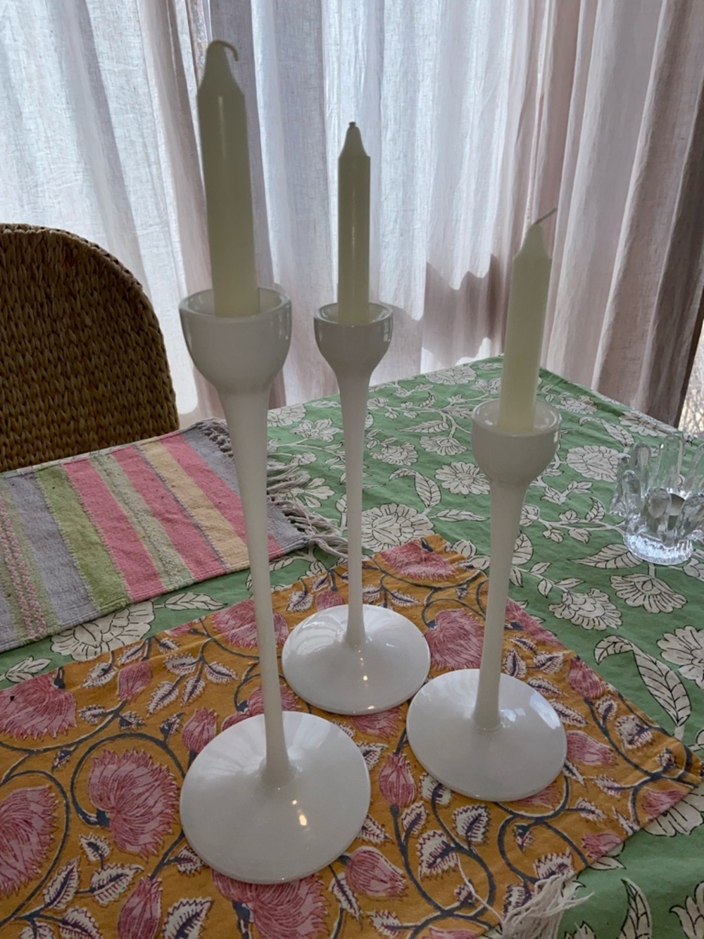 Vintage MCM IKEA Blomster White Glass Candlestick Holders - Set of 3
